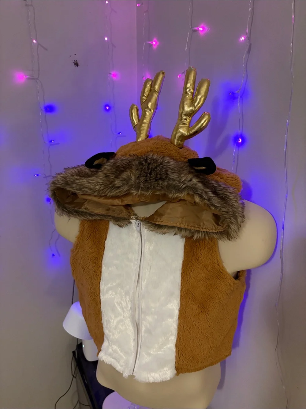 Kids Brown Reindeer Costume Vest with Gold Antlers